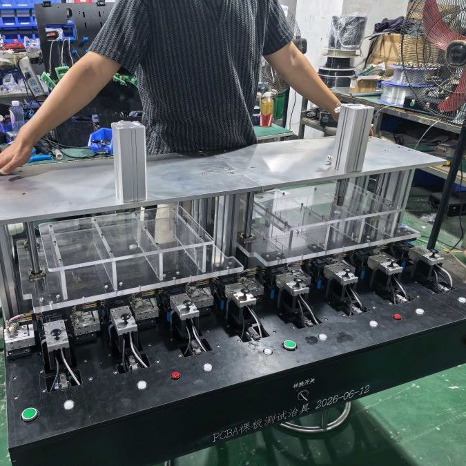 Custom multi‑station electronic test fixture, ICT FCT ATE functional test jig