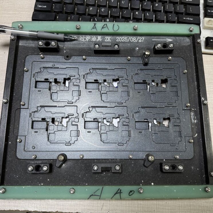 6-up panel SMT wave soldering fixture, composite material PCB carrier jig for 6 pcs PCB panel through-hole soldering