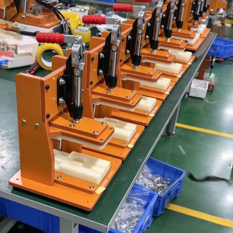 Manual quick clamp assembly fixture, bakelite frame hand press tooling for plastic parts assembly workshop