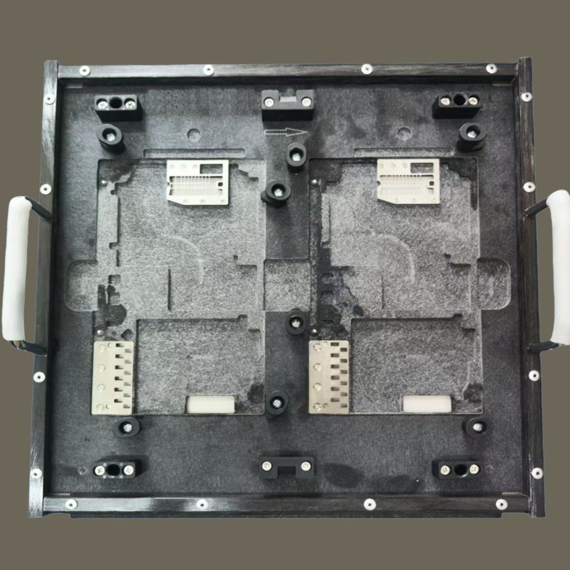 Dual cavity wave soldering fixture detail with side handles, synthetic stone anti-tin jig for dual PCB wave soldering