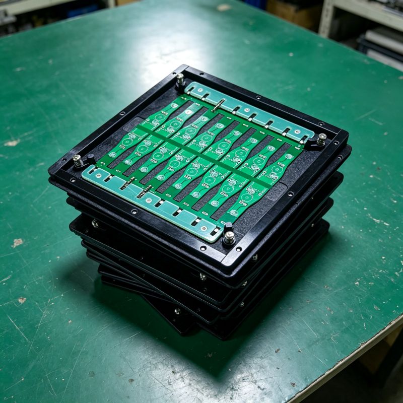 Long strip array PCB SMT wave soldering fixture, black composite carrier holding multiple long strip PCBs in parallel array for wave soldering