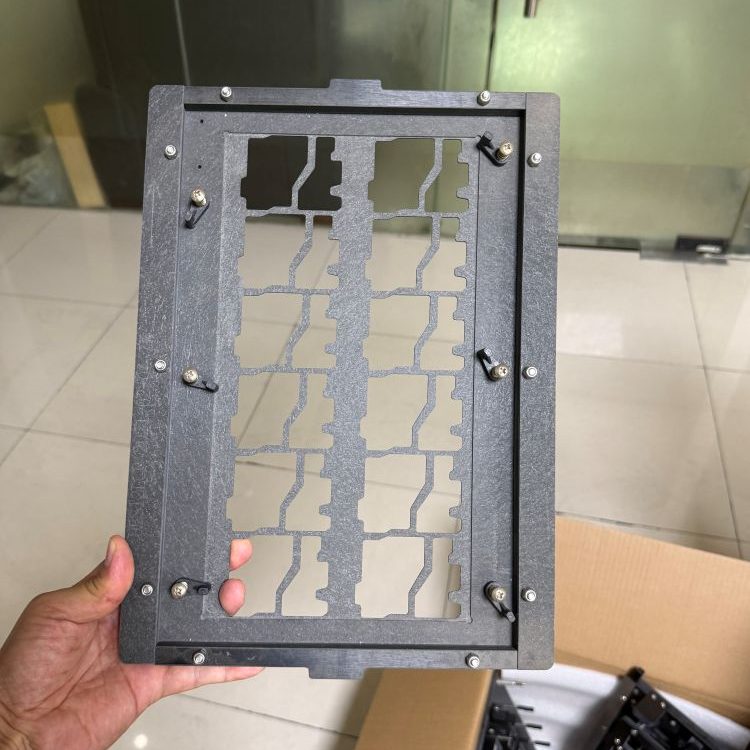 Long strip multi-cavity SMT wave soldering fixture, slim elongated composite carrier with continuous array cavities for long narrow PCB wave soldering