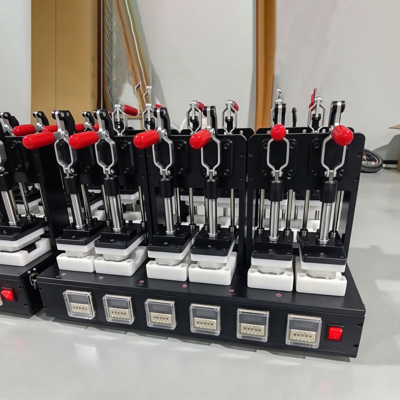 Multi station manual pressing fixture with timer display, 6 station hand clamp tooling for electronic parts batch assembly