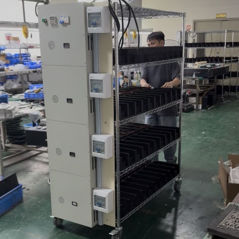 Mobile multi station power supply aging rack with independent electrical control cabinet in factory workshop