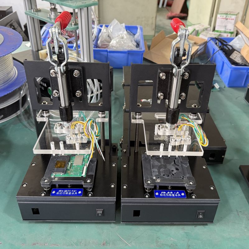 Manual quick clamp FCT test fixture for PCB functional testing, two sets of circuit board inspection jigs