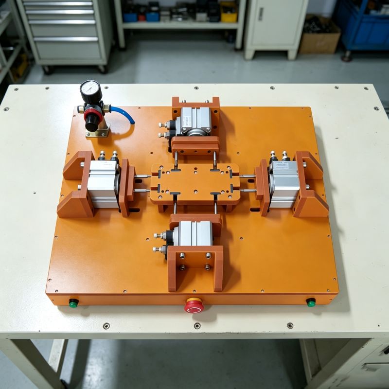 Multi-directional pneumatic clamping and positioning fixture for stable workpiece assembly